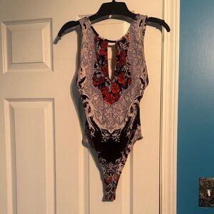 Free People Floral Patterned bodysuit